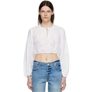 FRAME Long Sleeve Eyelet Crop Top White XS NWOT
